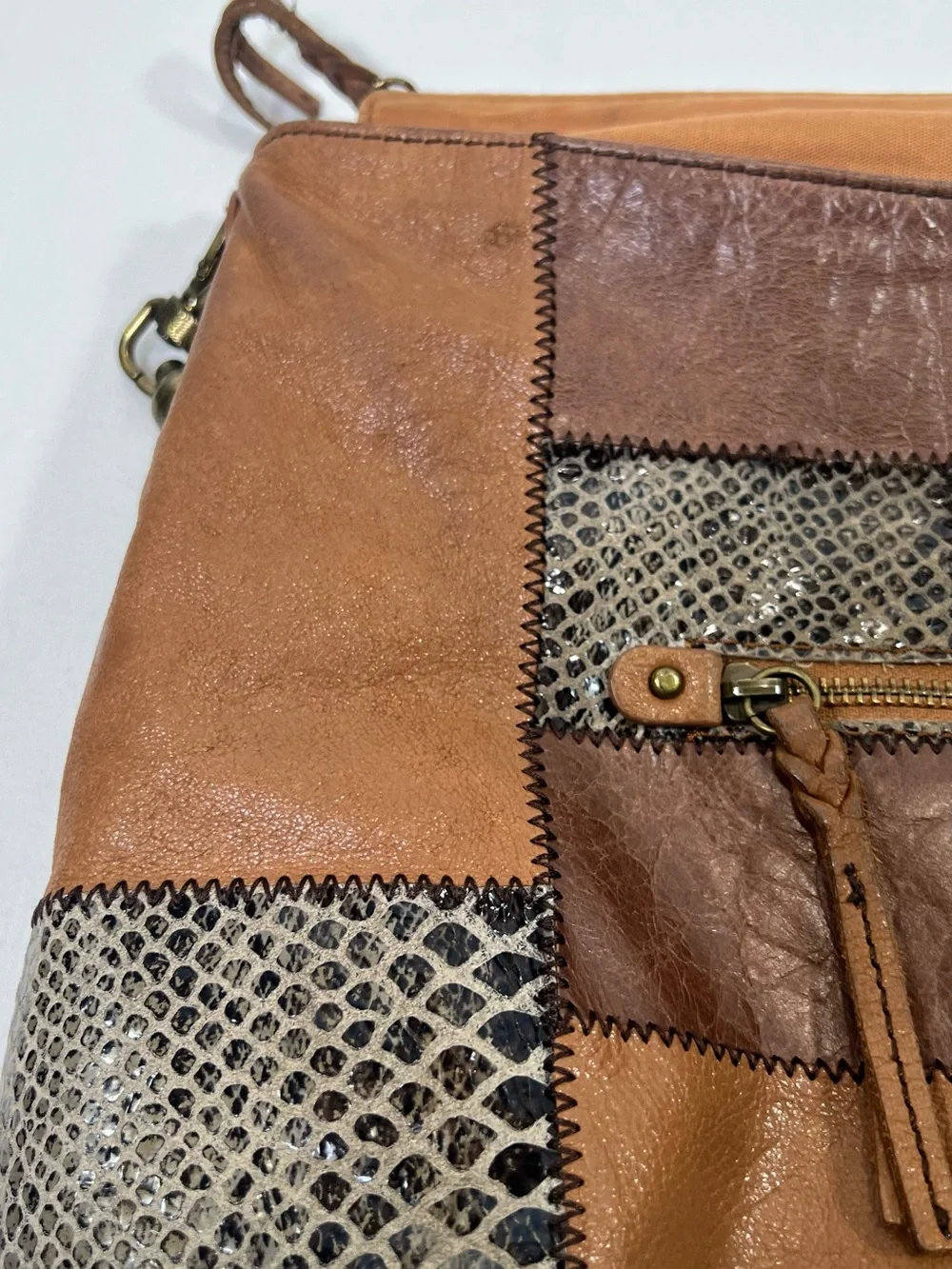 THE SAK Indio Boho Leather Patchwork Purse Hobo Shoulder Bag Braided